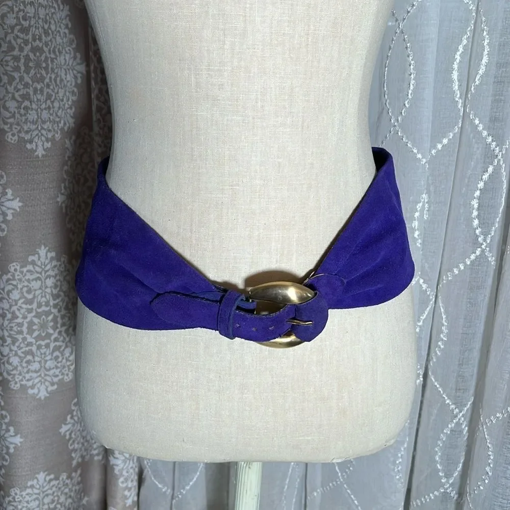 Vintage Purple Suede Belt with Gold Metal Buckle
